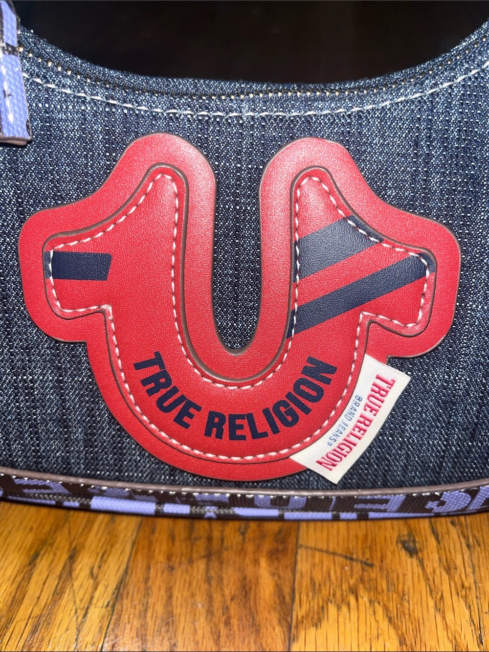 NWT True Religion Denim Shoulder Bag with Red Crest and Two Charms - Picture 14 of 14